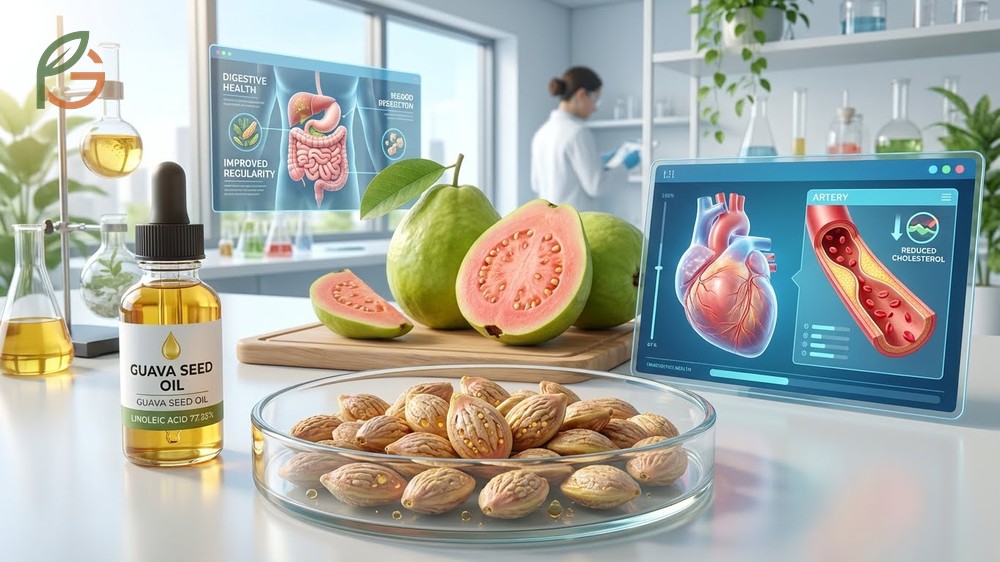 Guava seed benefits include high protein content and linoleic acid which supports cardiovascular health.