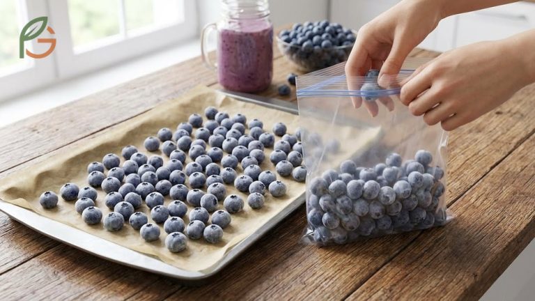 How to freeze blueberries for smoothies and baking using the flash freezing method to prevent clumping and maintain berry quality for 12 months.