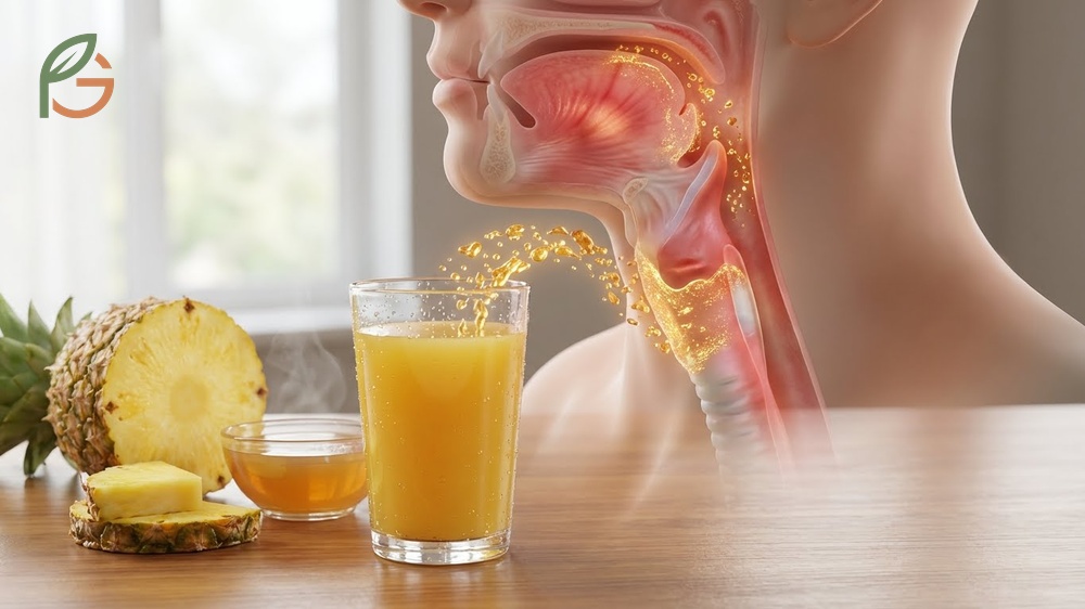 A glass of fresh pineapple juice provides 88 mg of vitamin C to soothe sore throats and boost immunity naturally.