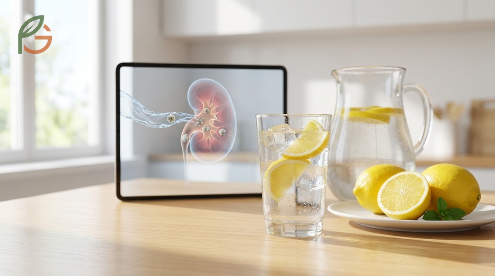 Lemon water helps prevent kidney stones by providing dietary citrate that raises urine pH levels naturally.