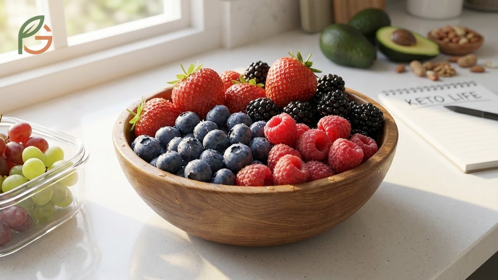 Low carb fruit alternatives listing berries and avocados as keto friendly options.