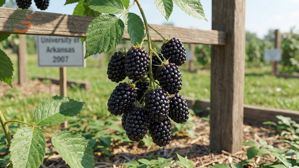 Natchez blackberry thornless cultivar ripens early in June with large berries weighing up to 9 grams.
