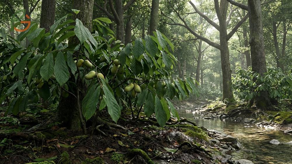 Natural pawpaw habitat in forest understories featuring deep fertile soils with pH levels between 5.5 and 7.0.