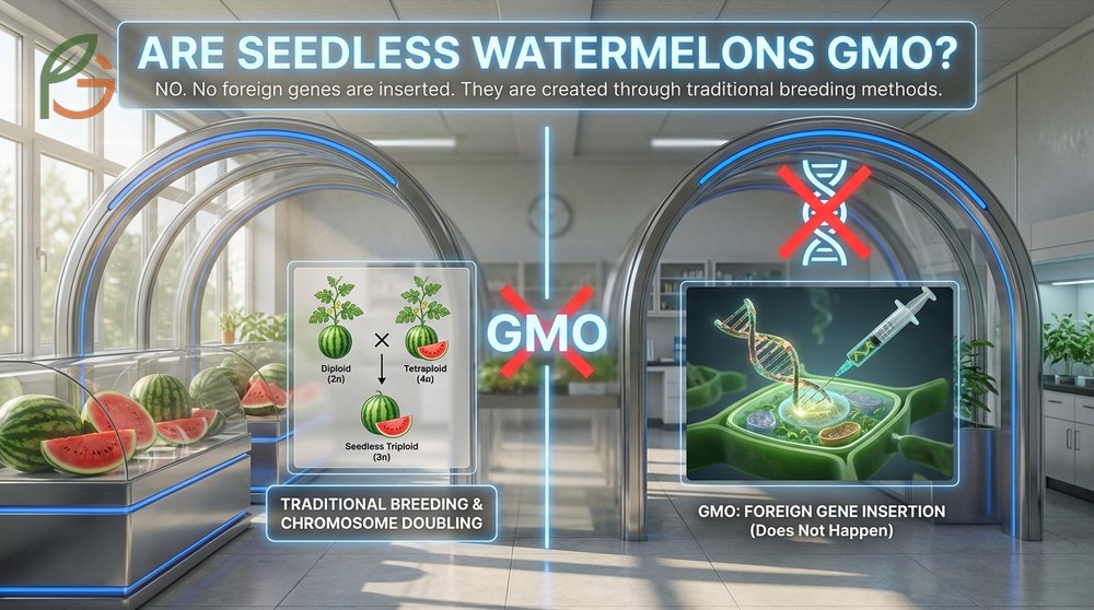 Are seedless watermelons GMO is answered no because they involve chromosome manipulation rather than gene splicing.