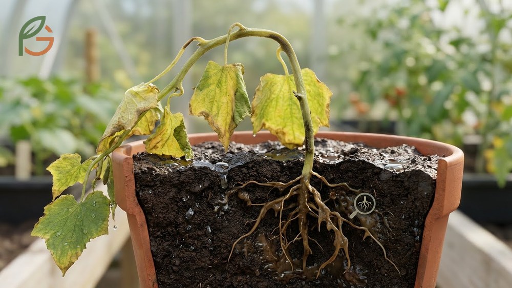 Why are my cucumber plants dying from root rot caused by overwatering and severe transplant shock recovery symptoms.