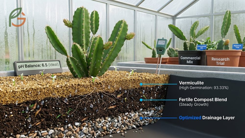 Best growing medium for dragon fruit using vermiculite and compost blends to achieve high germination rates and stem growth.