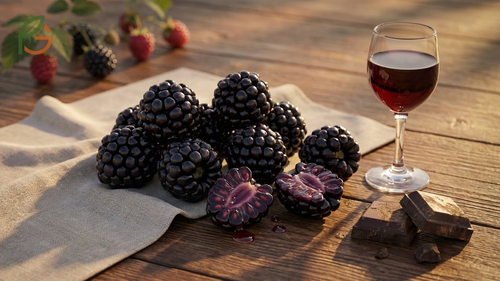 Fresh blackberries displaying the four to one sugar-to-acid ratio that creates their signature complex flavor.