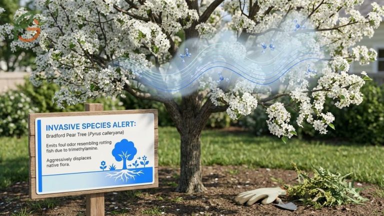 Bradford pear tree smell explained as a rotting fish odor caused by trimethylamine compounds attracting flies.