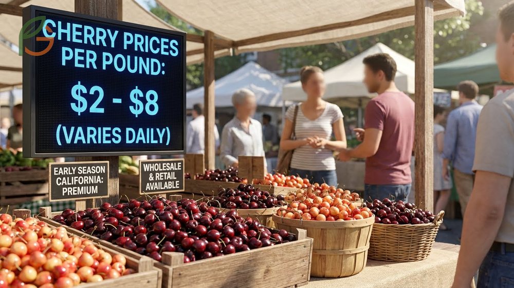 Cherry prices per pound ranging from 2 to 7 dollars depending on season timing and whether buying retail or u-pick.