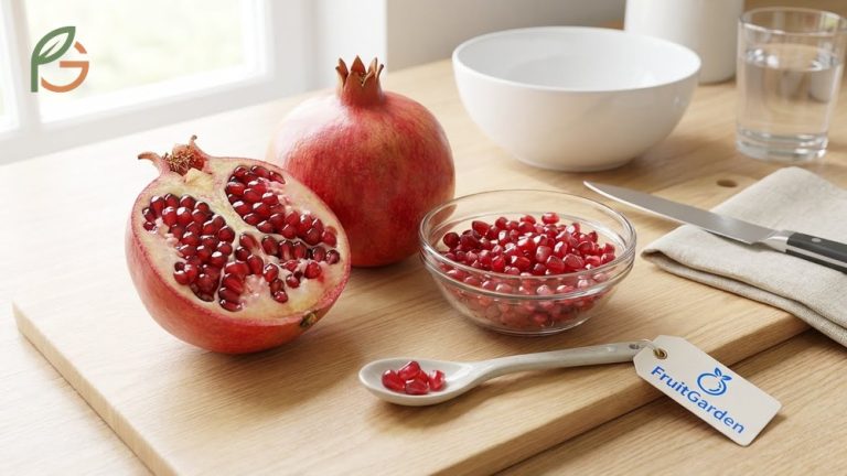 How to eat a pomegranate involves consuming the juicy arils and crunchy seeds which provide 4g of fiber per serving.