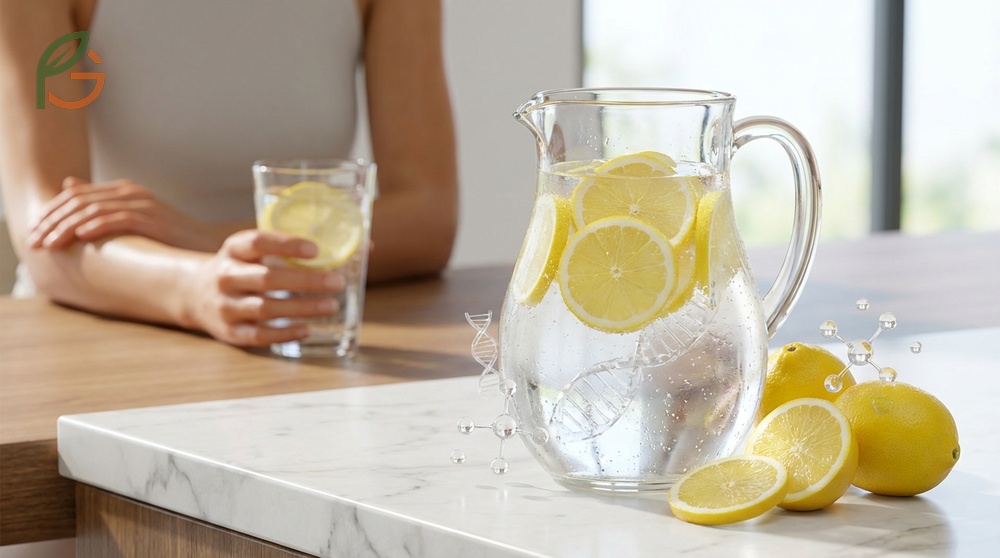 Lemon water improves skin health through vitamin C production of collagen ensuring smoother and elastic skin.