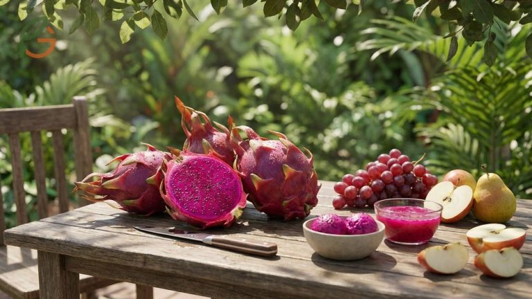 Purple dragon fruit varieties display vibrant magenta flesh and offer unique grape-like sweetness levels up to 18.5 Brix.