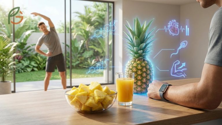 Pineapple chunks rich in vitamin C and manganese supporting male reproductive health and bone strength.