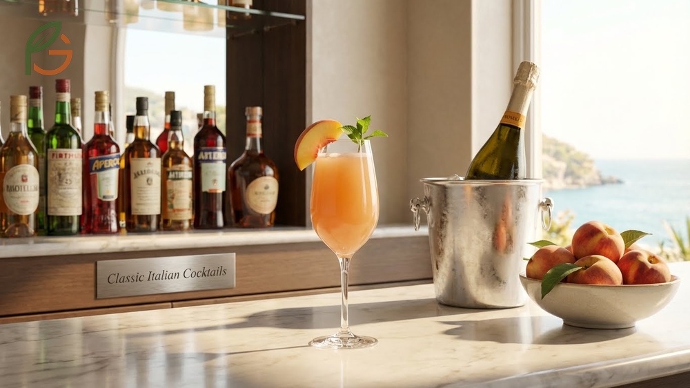 Classic Italian cocktails like the Bellini Rossini and Puccini made with fresh fruit purees.