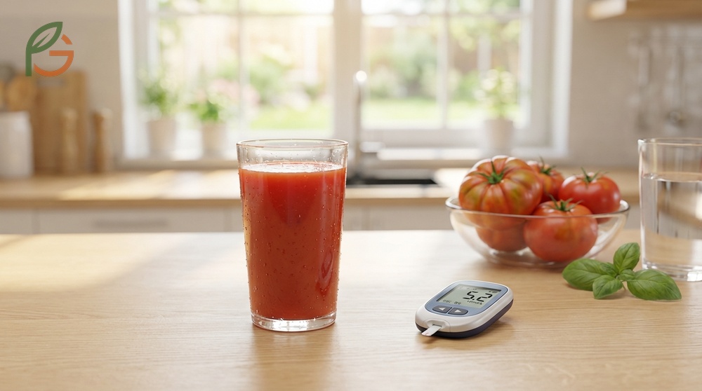 Is tomato juice good for diabetics because it has a low glycemic index of 31 and blunts glucose spikes when consumed 30 minutes before meals.
