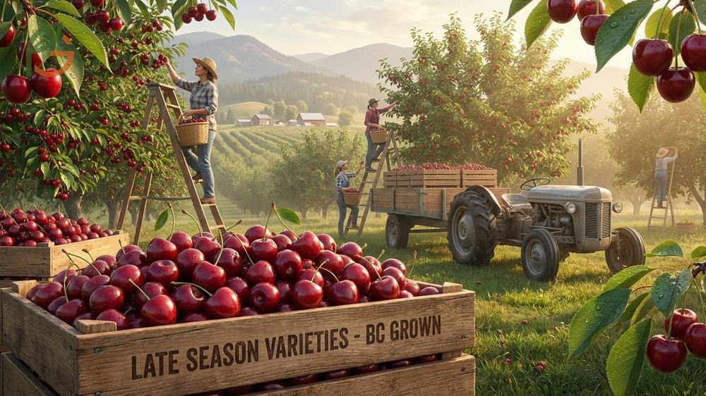 Late season cherry varieties like Lapins and Sweetheart that extend the fresh cherry availability into August and September.