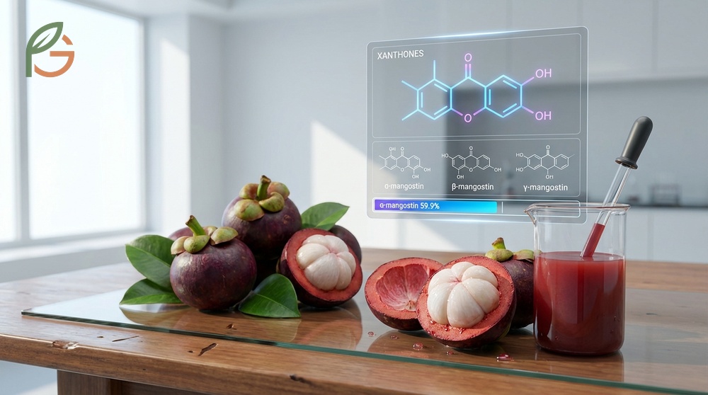 Mangosteen health nutrients featuring alpha mangostin that provides 18 percent increased antioxidant capacity.