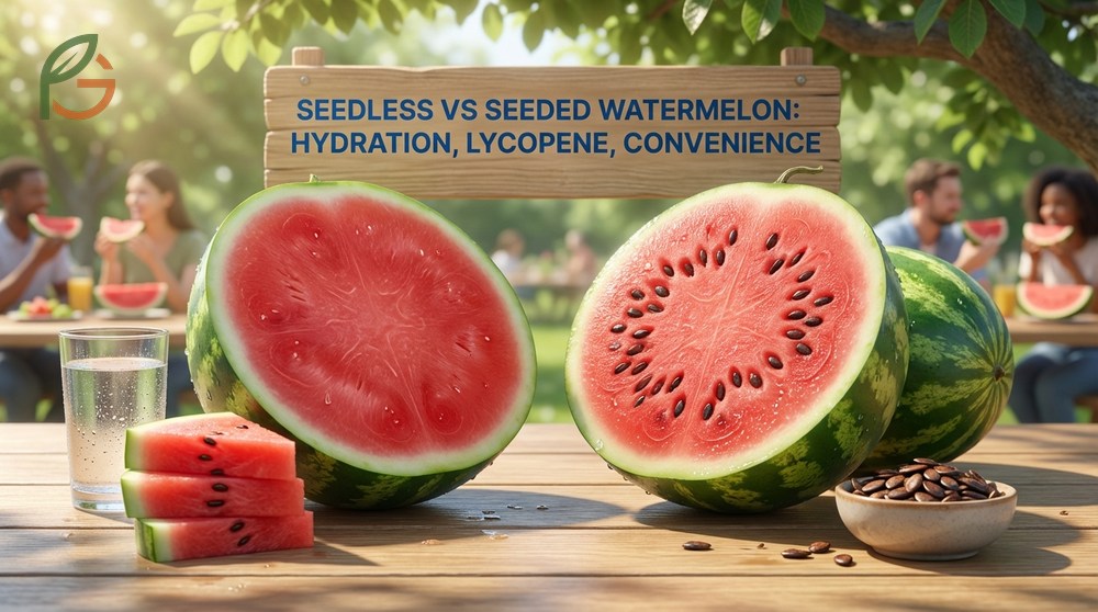 Seedless vs seeded watermelon analysis shows identical hydration benefits with lycopene for heart health.