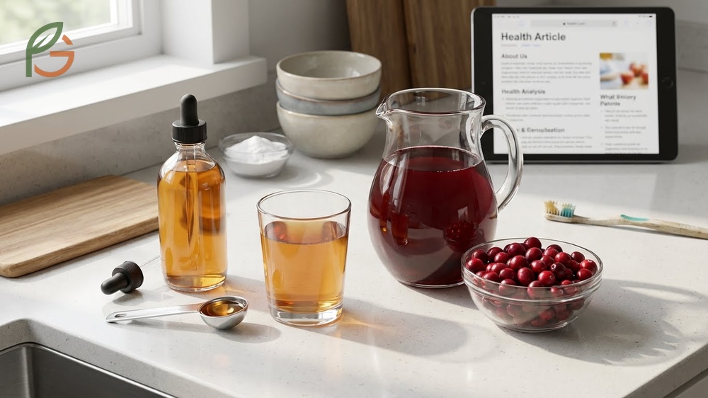 Side effects and precautions of apple cider vinegar and cranberry juice regarding tooth enamel and digestion.