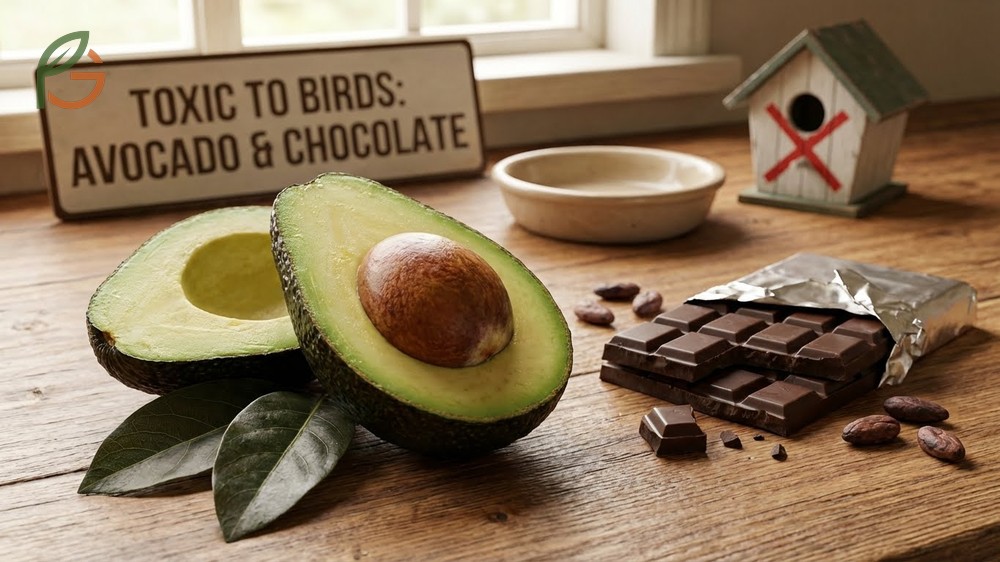 Toxic foods for birds to avoid such as avocado, chocolate, and caffeine which cause fatal reactions.