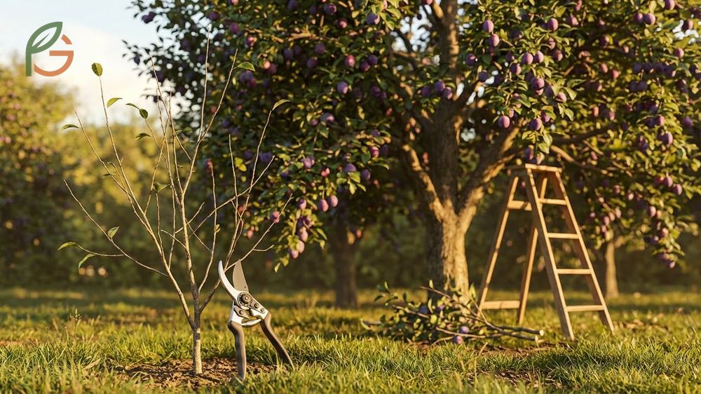 When to prune plums depends on tree age with young trees in April and established ones in mid-summer.