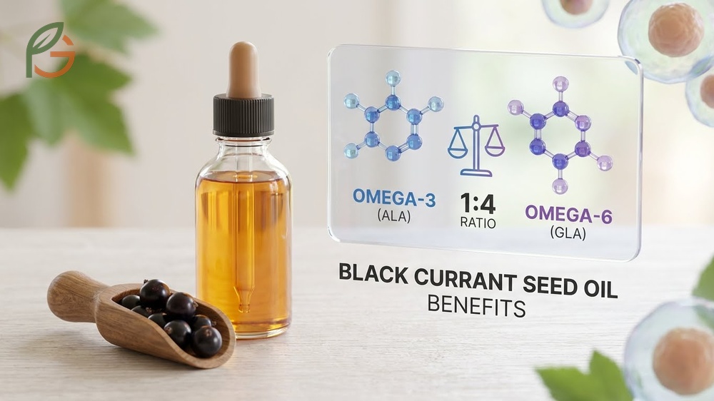Black currant seed oil benefits include a unique fatty acid profile with 14 percent alpha-linolenic acid for balanced nutrition.