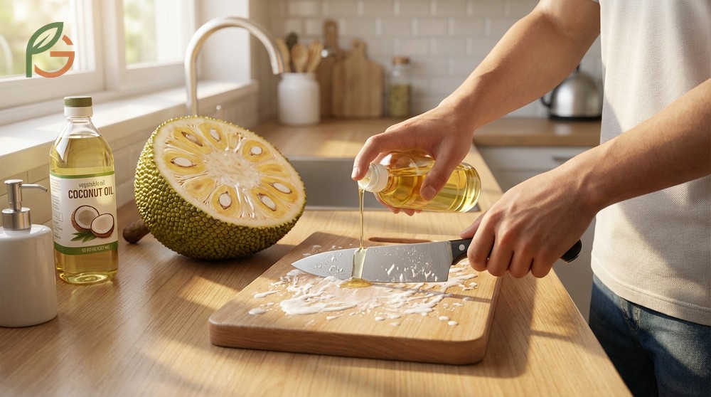 How to clean sticky jackfruit sap from hands and tools involves using vegetable oil to effectively dissolve the adhesive latex.