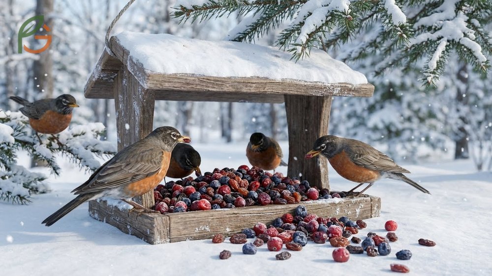 Dried berries for birds providing concentrated energy during winter months when fresh food is scarce.