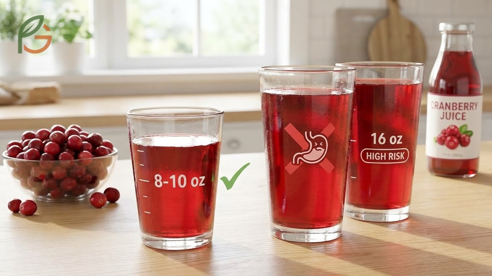 Daily limit of 8 to 10 ounces of cranberry juice recommended to avoid digestive distress and diarrhea.