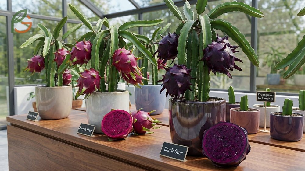 Top purple dragon fruit varieties like Purple Haze and Dark Star known for their intense sweetness and hybrid origins.