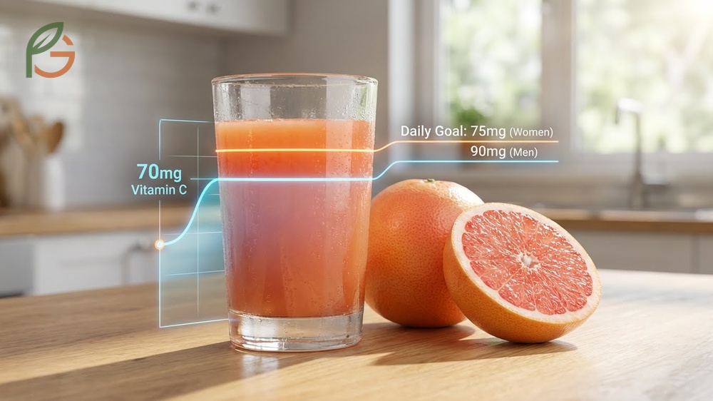Vitamin C in grapefruit provides approximately 70mg per serving to support collagen synthesis and immune defense.