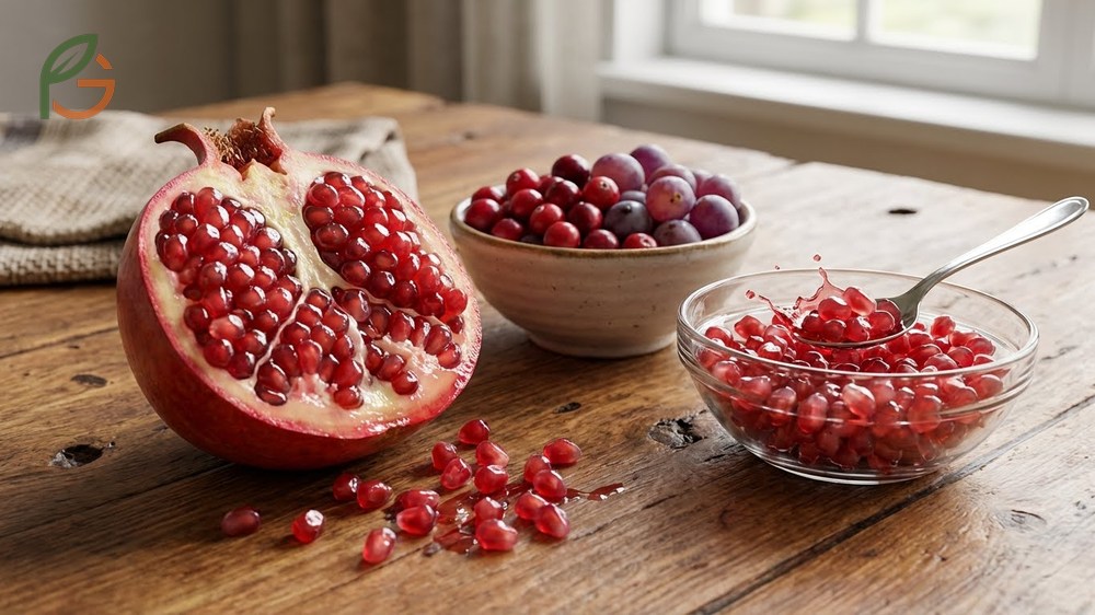 What does pomegranate taste like is a complex mix of sweet and tart flavors similar to cranberries and grapes.