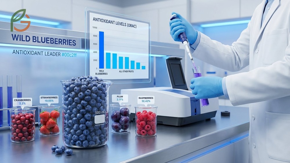 Antioxidant levels in wild blueberries are twice as high as cultivated varieties to effectively combat oxidative stress.