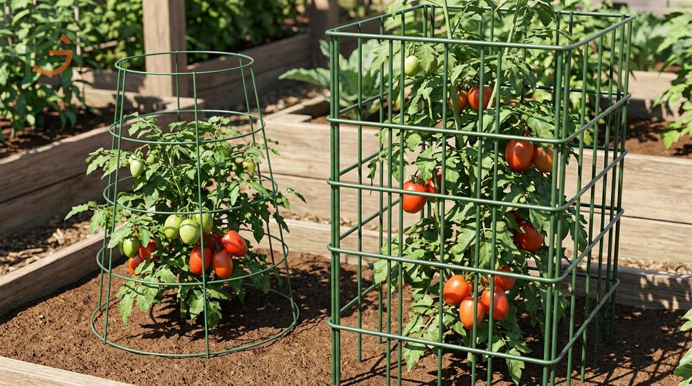 Best cages for tomato plants include heavy gauge welded wire structures that support vigorous indeterminate varieties.