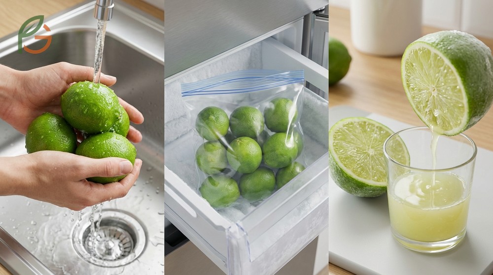 Freezing whole limes requires washing and drying them before storage at 0 degrees Fahrenheit to prevent freezer burn.