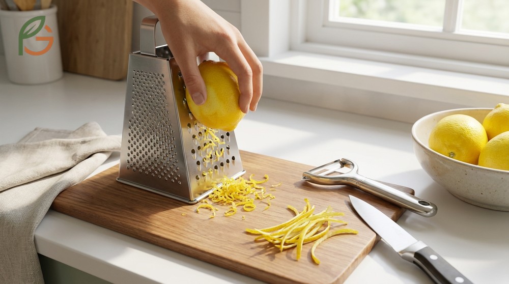 How to zest a lemon without a zester by using a box grater or vegetable peeler for larger strips.
