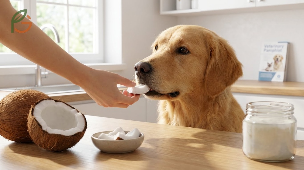 Is coconut safe for dogs emphasizing risks of pancreatitis from high fat content and choking hazards from shells.