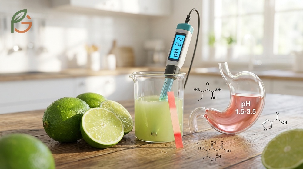 Is lime juice acidic is answered by its low pH and content of 1.38 grams of citric acid per ounce of fresh juice.
