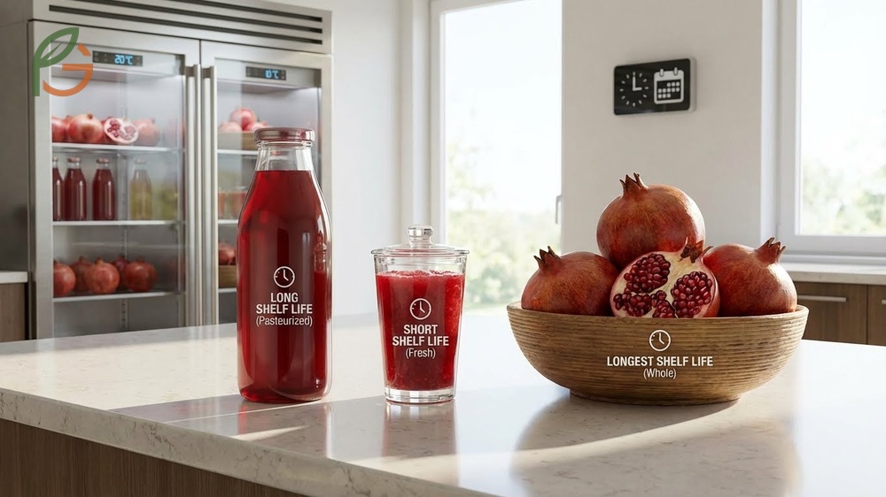 How long does pomegranate juice last unopened in the pantry for 18 to 24 months before degrading.