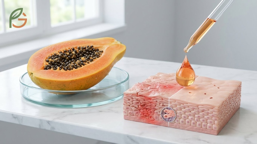 Natural papain enzyme action gently removing dead skin cells and unclogging pores for a smoother skin texture.