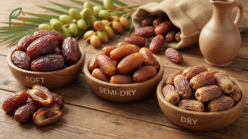 Types of dates fruit including Medjool and Deglet Noor which account for 95 percent of US market sales.