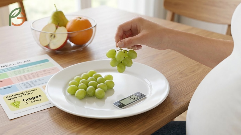 Gestational diabetes and grapes management using portion control and low glycemic index.