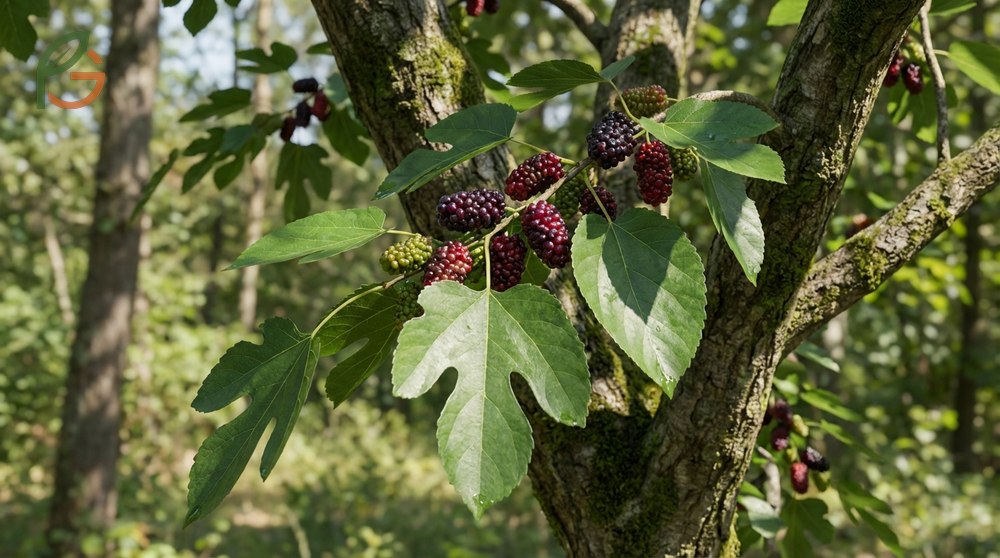Identify mulberry tree leaves by checking for mitten shapes and rough or smooth textures on upper surfaces.