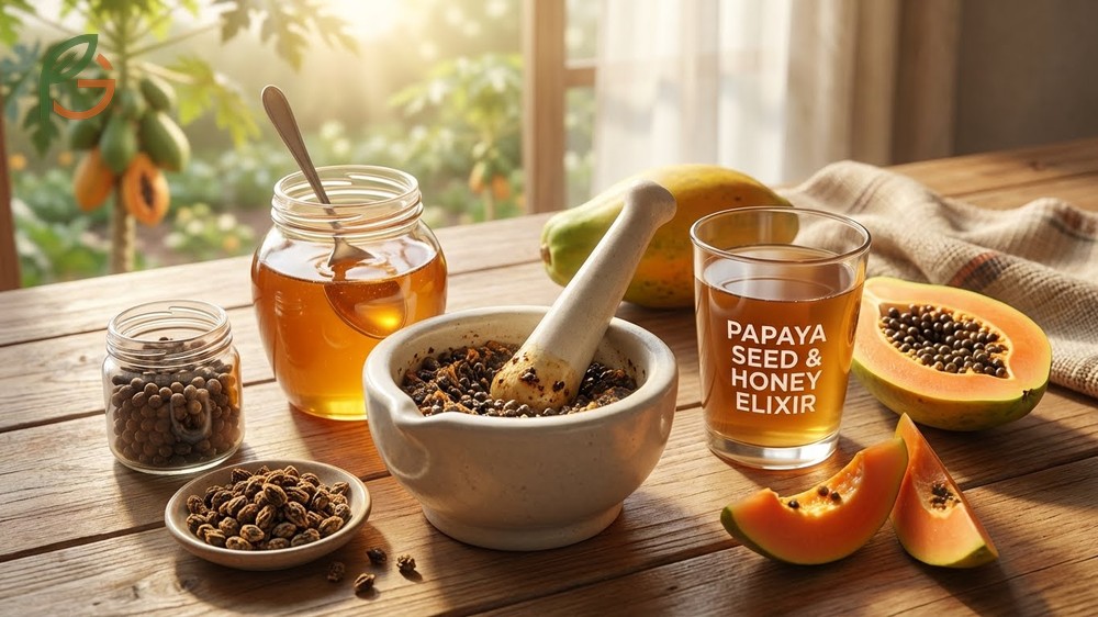Papaya seeds and honey create a synergistic remedy that masks bitterness and enhances antiparasitic activity.