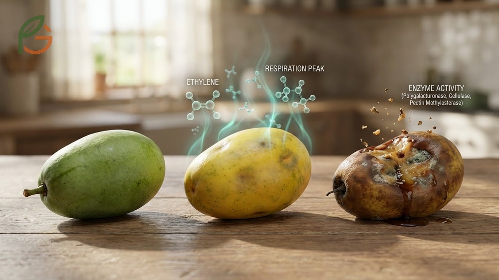 Perishable fruit issues including rapid enzyme activity and susceptibility to bruising that reduce commercial viability.