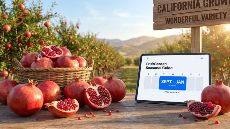 When are pomegranates in season across the United States with peak availability occurring from late September through January.