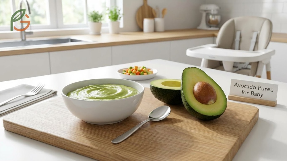 Avocado puree for baby provides essential monounsaturated fats and 180 calories per serving to support brain development.