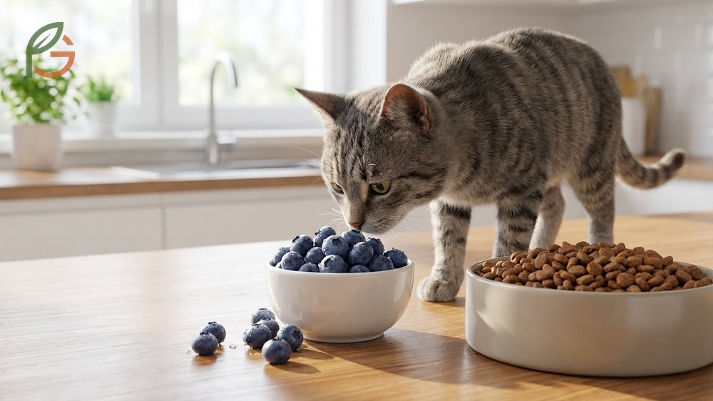 Can cats eat blueberries facts explaining they are non-toxic treats suitable for occasional snacking.