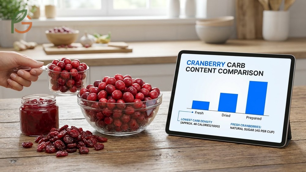 Cranberry carb content comparison shows fresh berries have 4g natural sugar while dried ones are high in carbs.