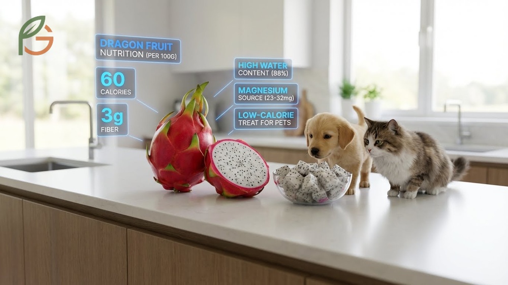 Dragon fruit nutritional value for pets offering vitamin C and omega fatty acids to support coat health and immune function.